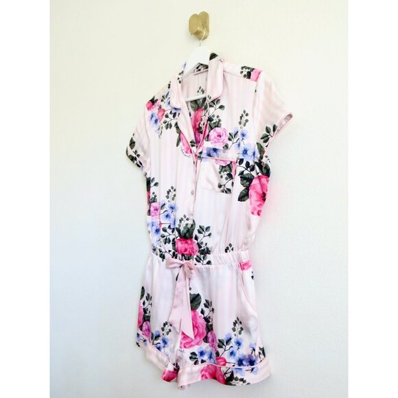 Victoria's Secret Floral Stripe Satin Pajama Romper Sleepwear SZ S - Picture 7 of 10